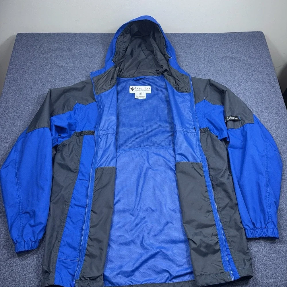 Columbia Jacket Mens M Blue Hooded Waterproof Full Zip Nylon Shell Watertight